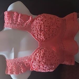 Crop top crochet Hand-made/ Size S / Color Pink  /
